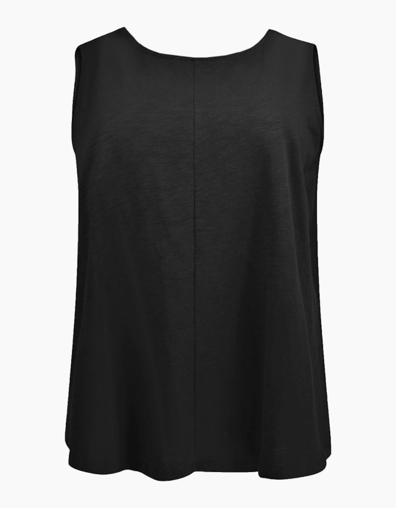 Black Cotton Slub Round Neck Vest