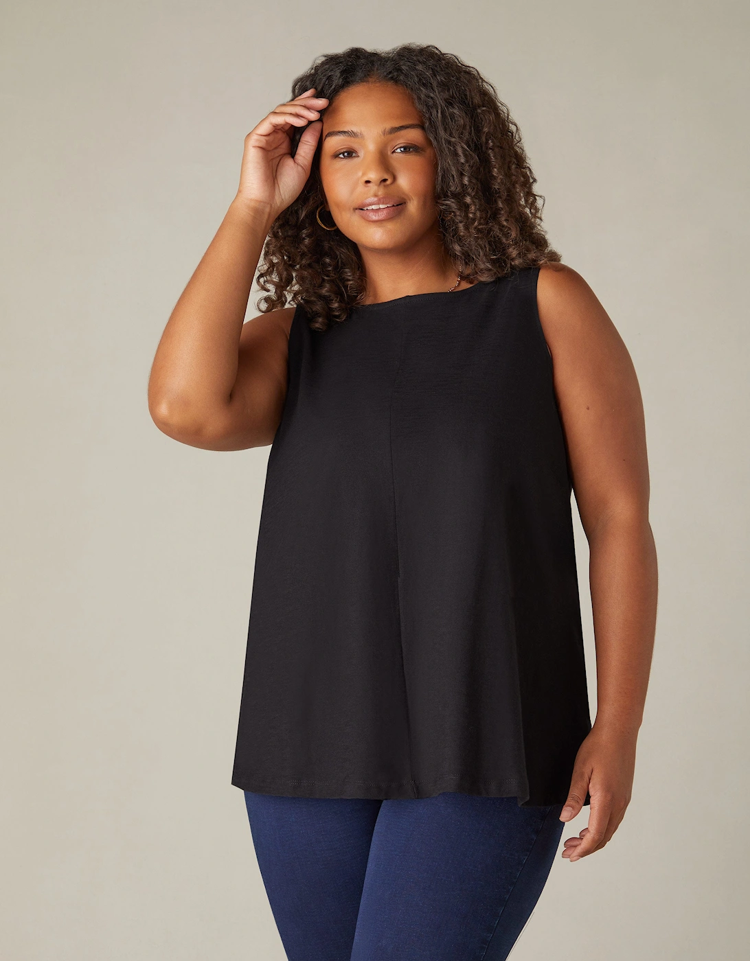 Black Cotton Slub Round Neck Vest