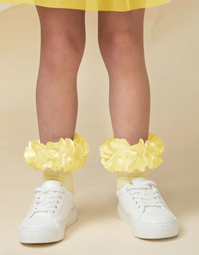 Girls Lemon Ribbon Frill Ankle Socks