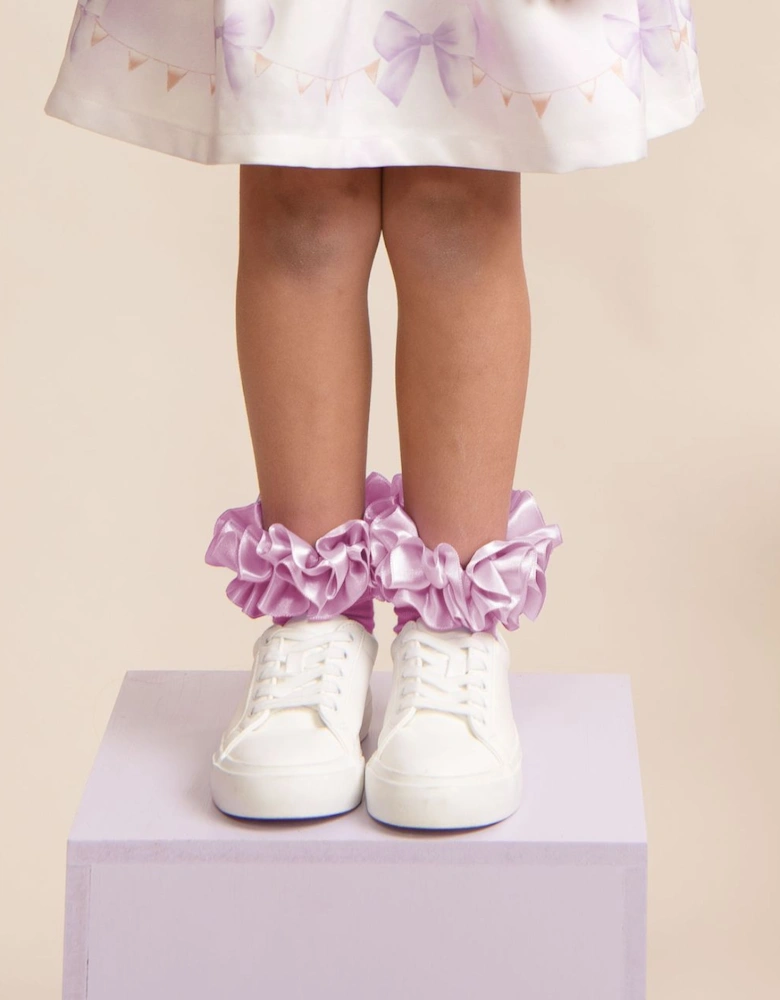 Girls Lilac Ribbon Frill Ankle Socks