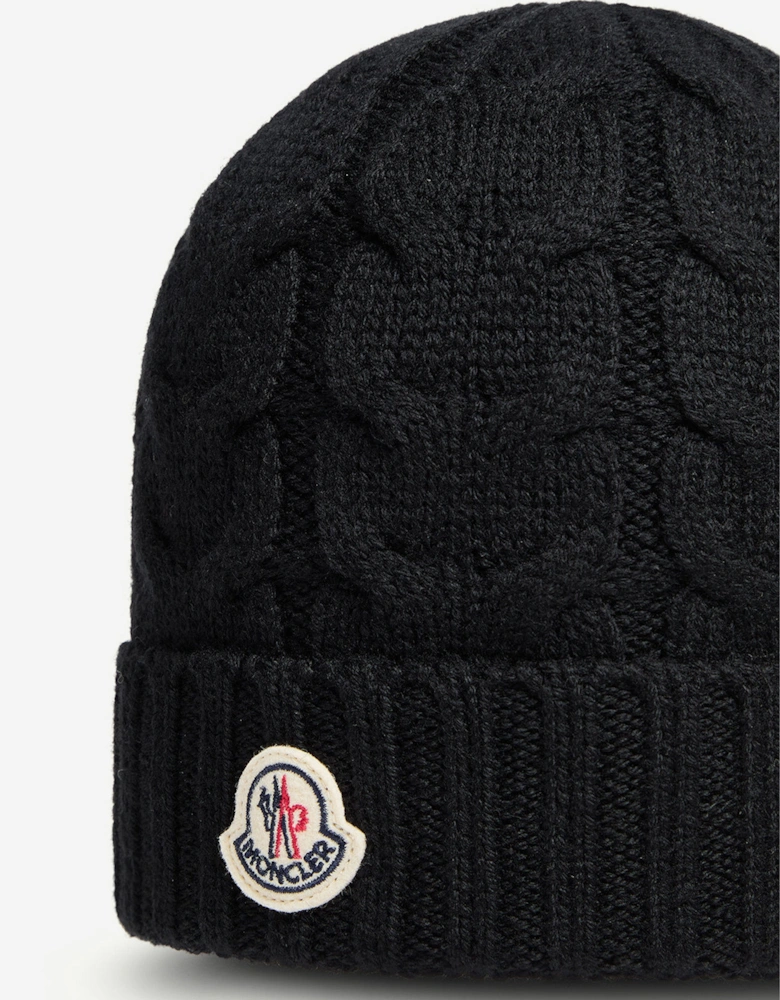 Moncler Enfant Boys Wool Knit Beanie Hat in Black