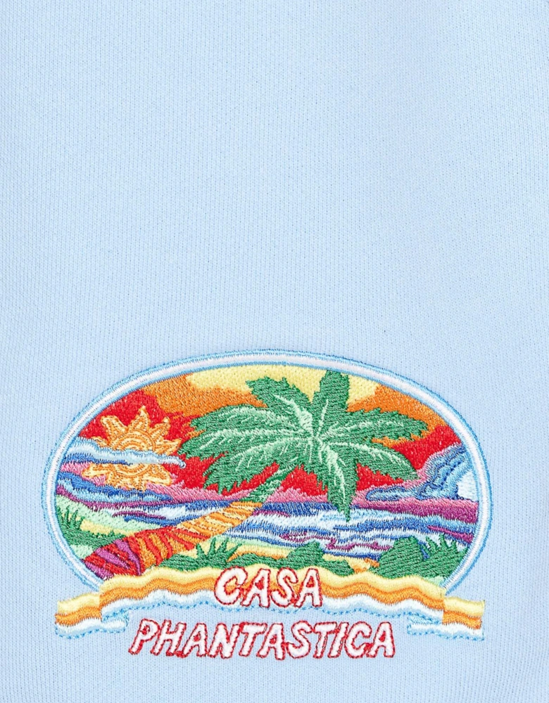 WOMENS EMBROIDERED CASA PHANTASTICA SHORTS BLUE