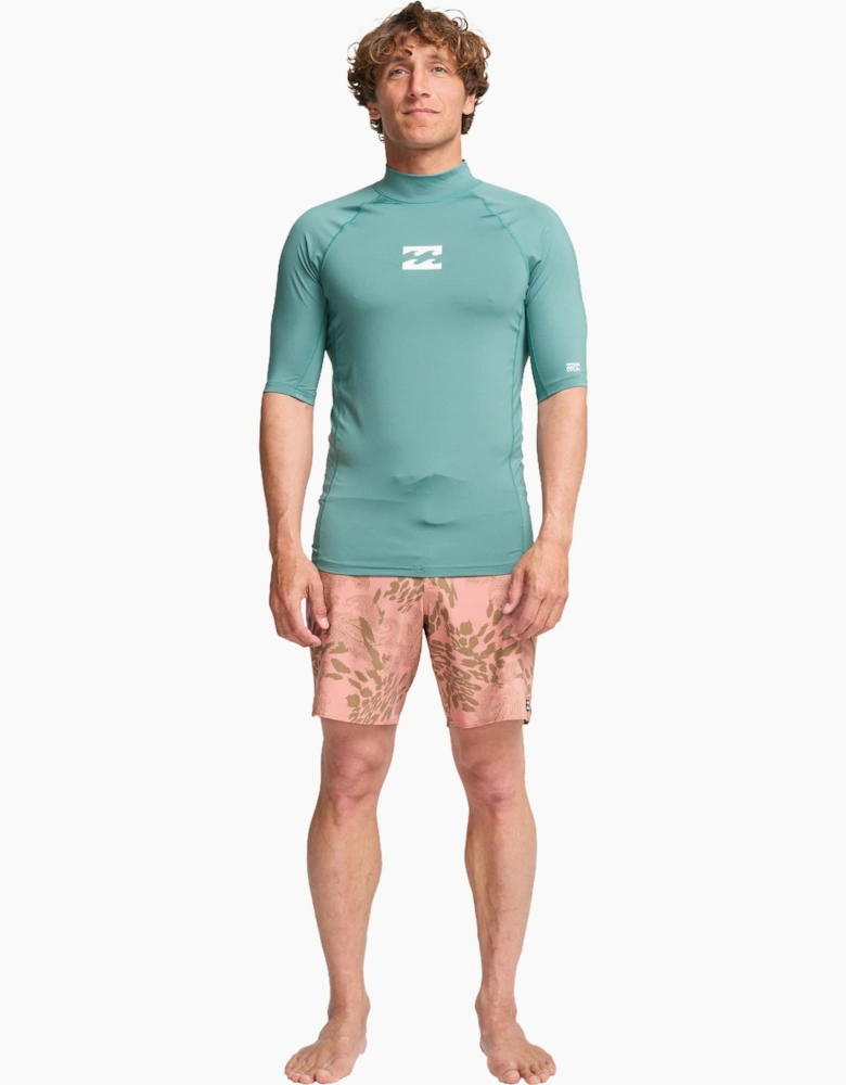 Mens Waves All Day Short Sleeve Swim Swimming Rash Vest