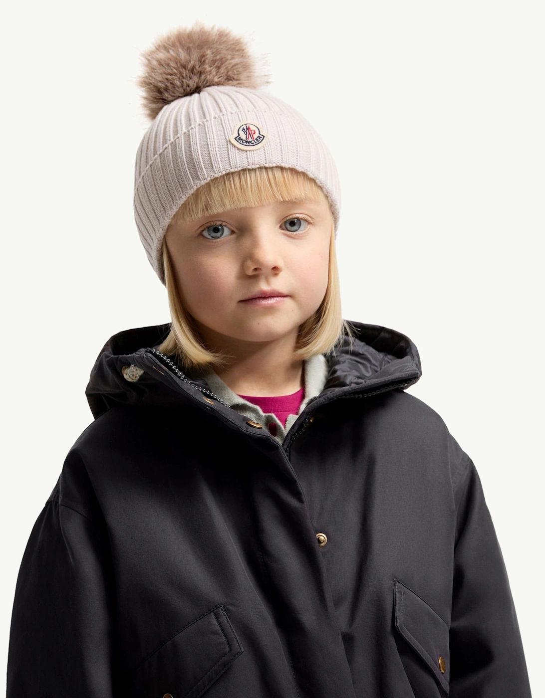 Enfant Girls Wool Pom-Pom Hat in Beige