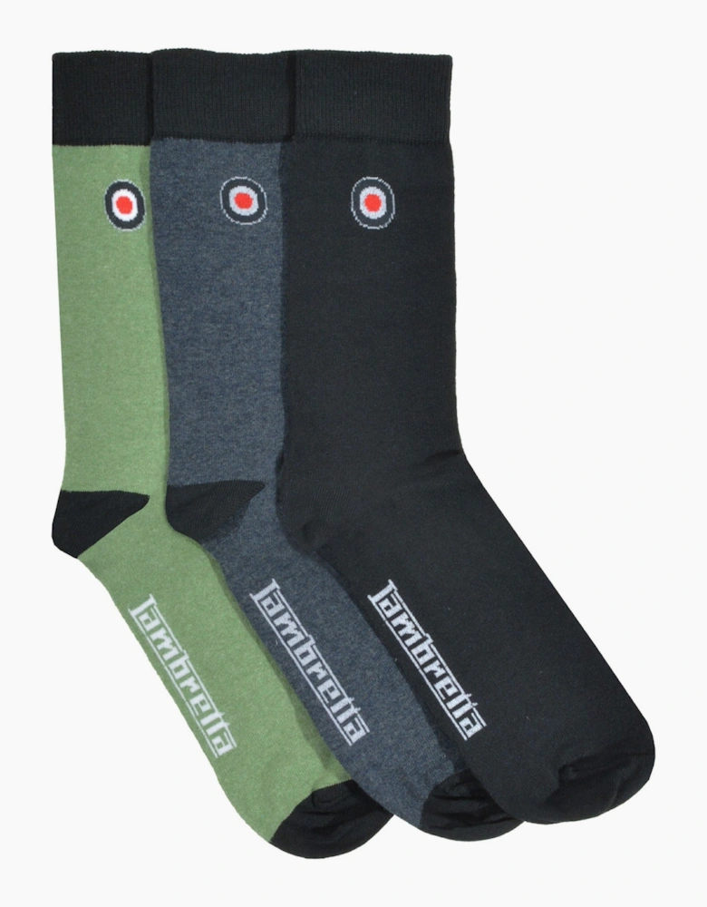 Mens Classic 3 Pack Crew Socks - Navy Blue/Green - OS
