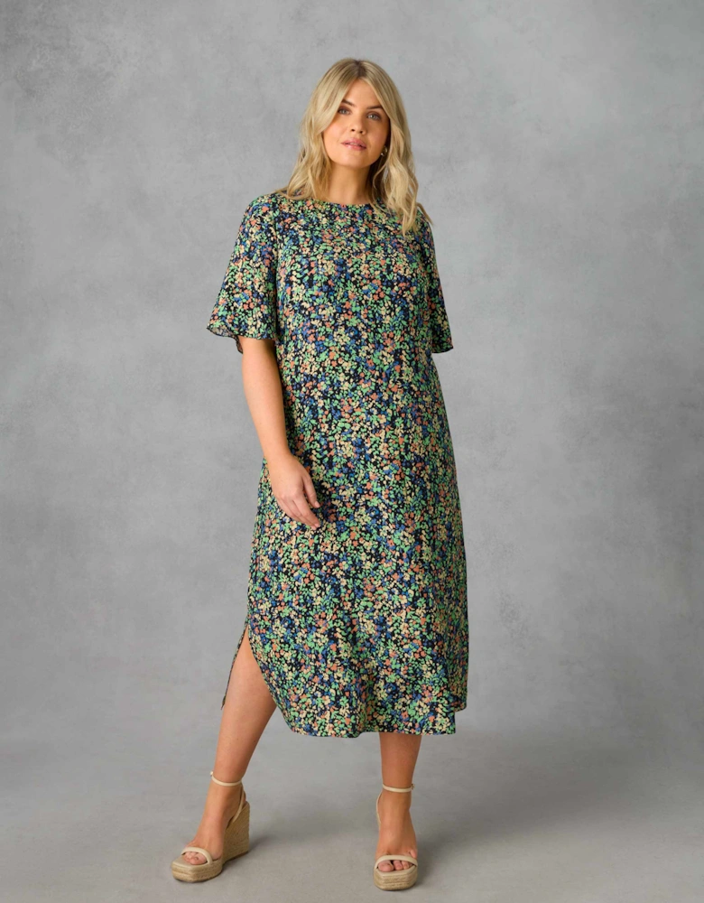 Floral Flutter Sleeve Midaxi T-Shirt Dress