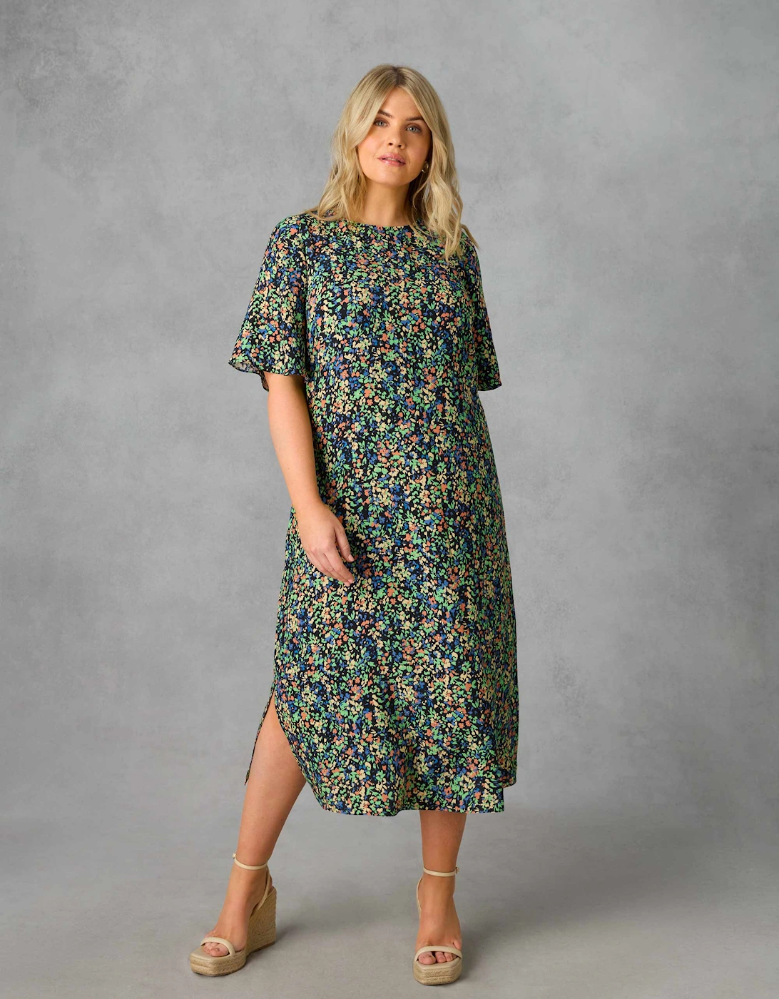 Floral Flutter Sleeve Midaxi T-Shirt Dress