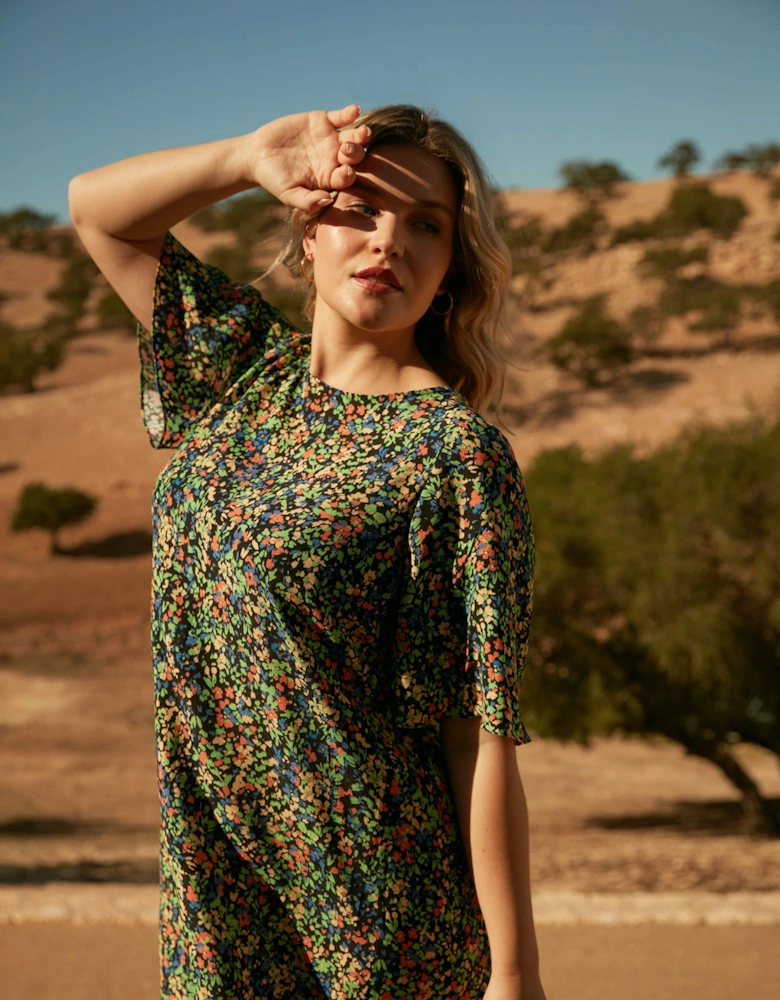 Floral Flutter Sleeve Midaxi T-Shirt Dress