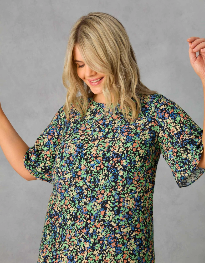 Floral Flutter Sleeve Midaxi T-Shirt Dress