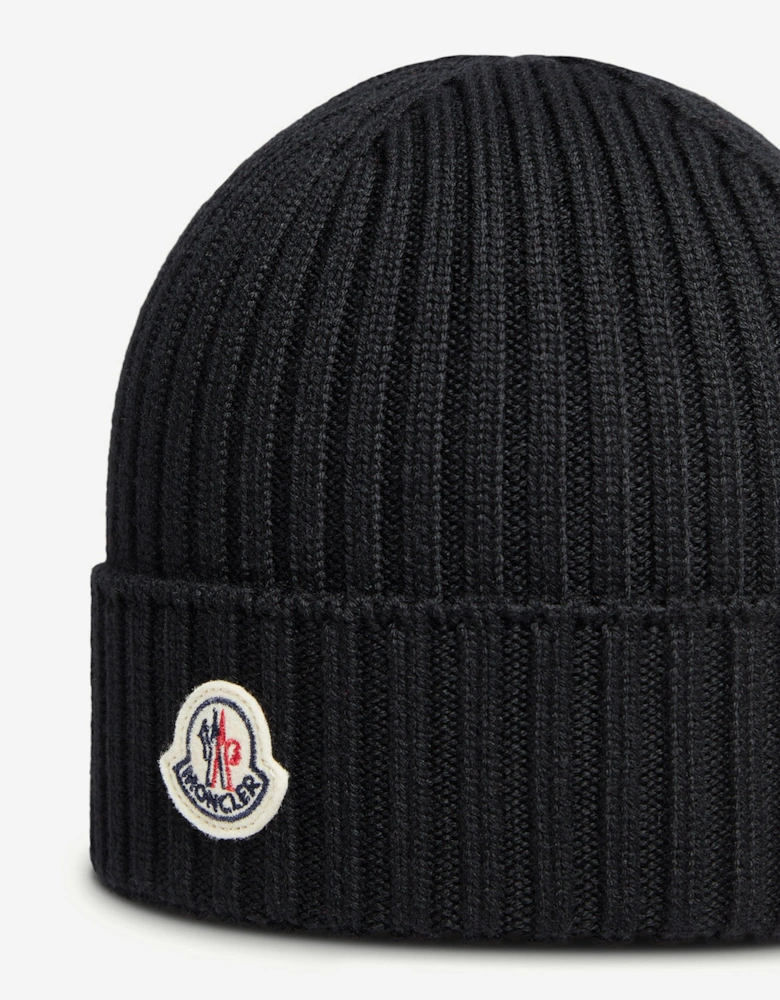 Moncler Enfant Boys Wool Knit Beanie Hat in Black
