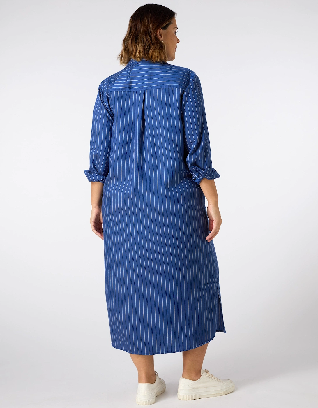 Blue Stripe Print Maxi Shirt Dress