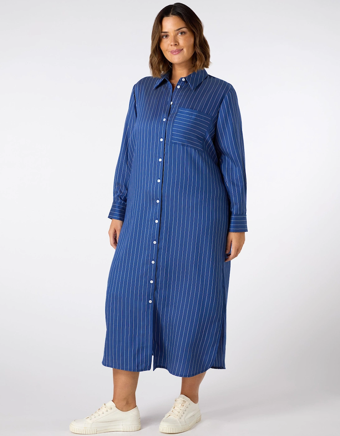 Blue Stripe Print Maxi Shirt Dress