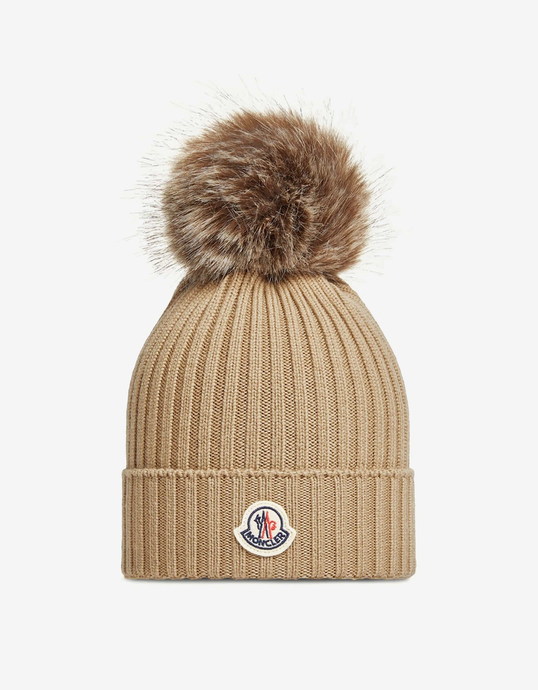 Moncler Enfant Girls Knitted Pom Pom Hat in Beige, 4 of 3