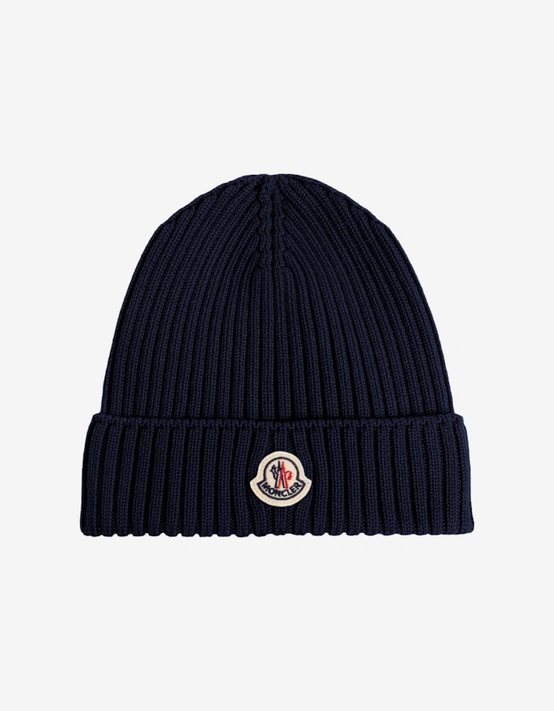 Moncler Enfant Boys Wool Knit Beanie Hat in Navy