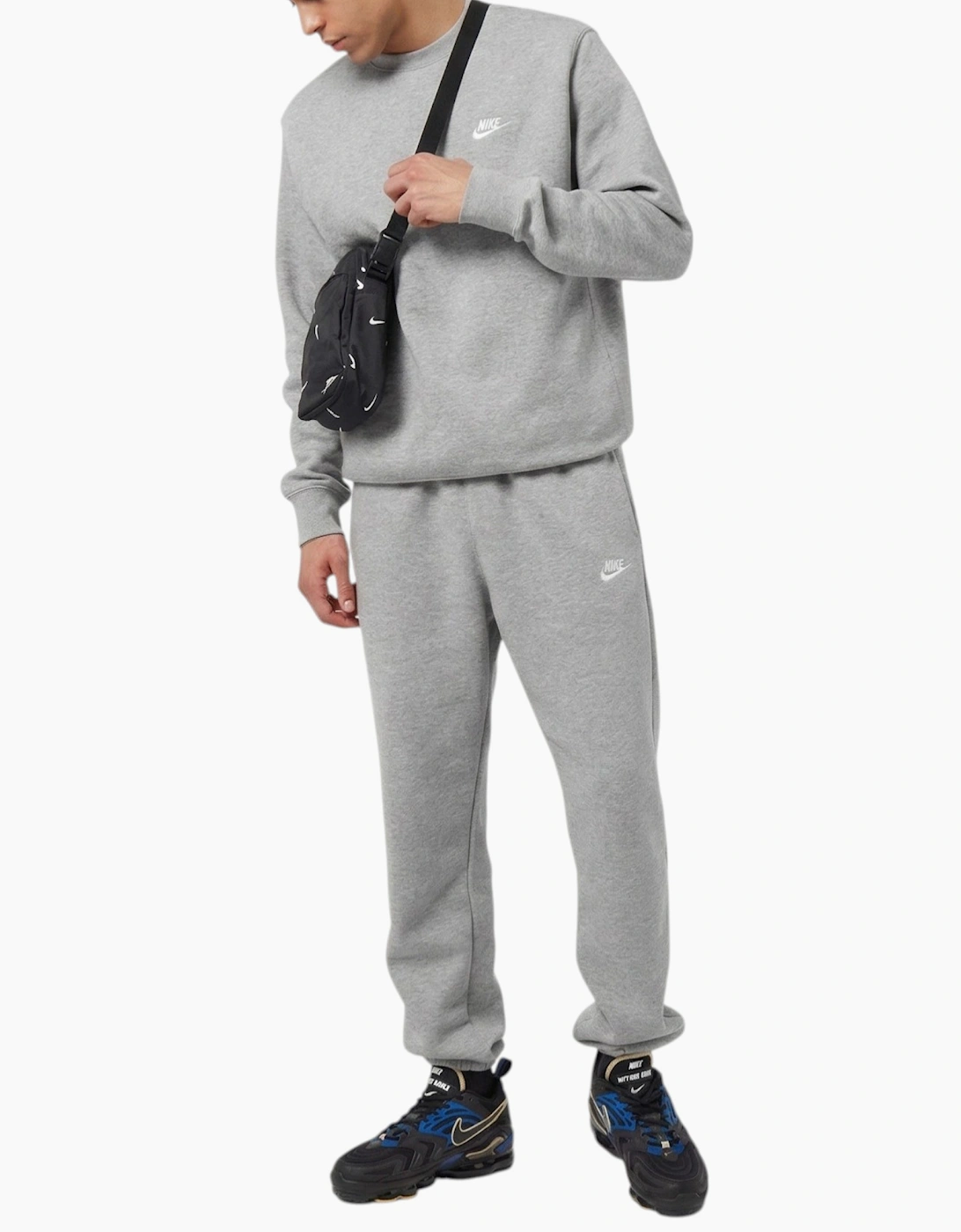 Nike Men's Grey Club Tracksuit Crew Neck Pullover Sweatshirt Fleece  Xl