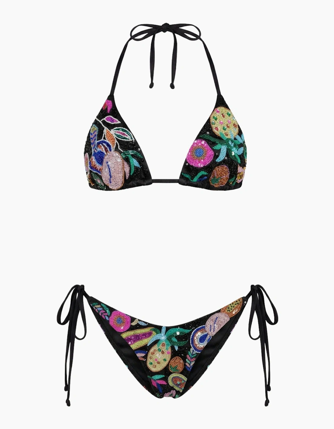 Fruit Hand beaded Underwire Bikini Top Black