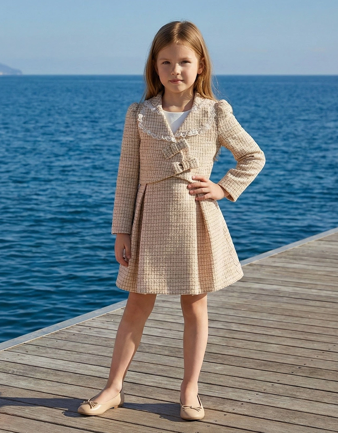 Girls Jacket and Skirt Set in Beige, 7 of 6