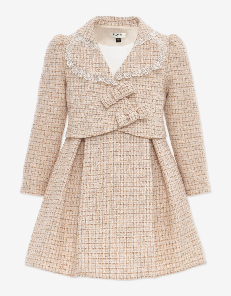 Girls Jacket and Skirt Set in Beige