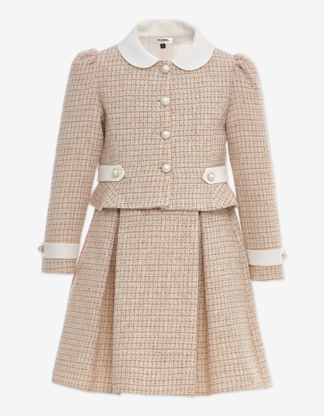 Girls Tweed Jacket and Skirt Set in Beige