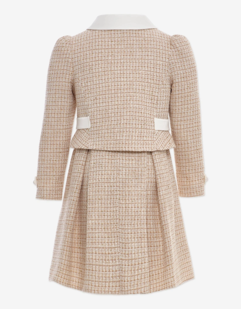Girls Tweed Jacket and Skirt Set in Beige