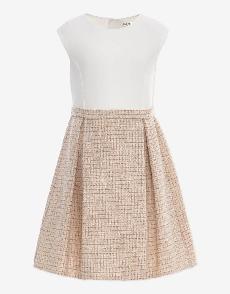 Girls Tweed Jacket and Skirt Set in Beige