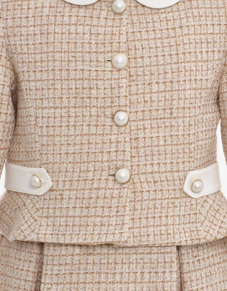 Girls Tweed Jacket and Skirt Set in Beige