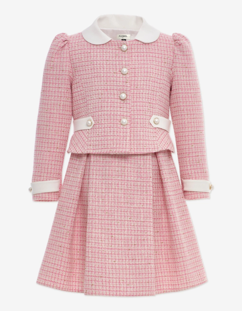 Girls Tweed Jacket and Skirt Set in Pink