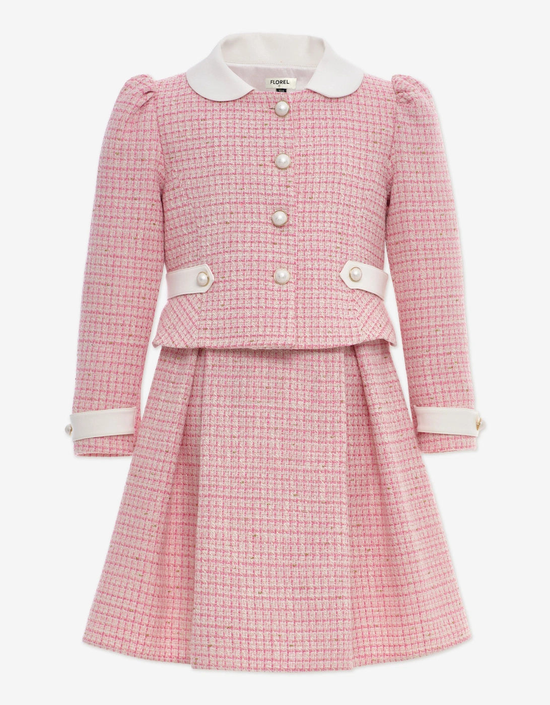 Girls Tweed Jacket and Skirt Set in Pink
