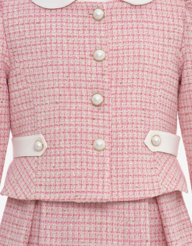 Girls Tweed Jacket and Skirt Set in Pink