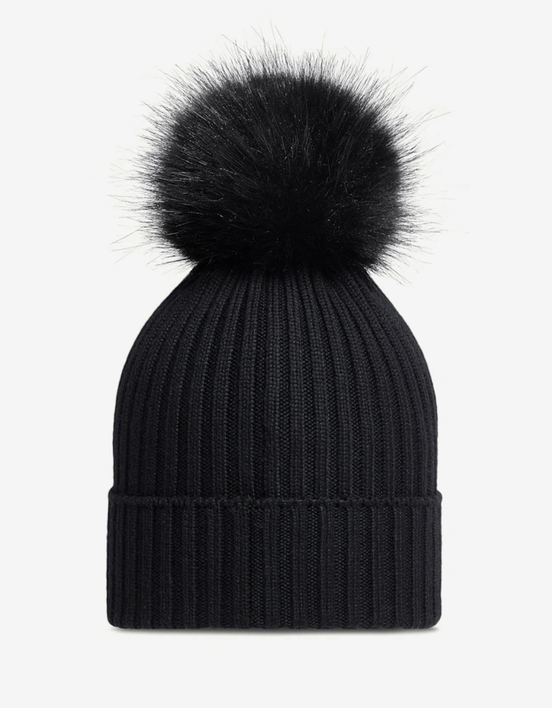 Enfant Girls Wool Pom-Pom Hat in Black
