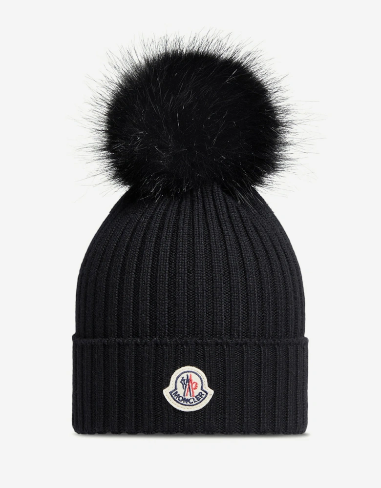 Enfant Girls Wool Pom-Pom Hat in Black
