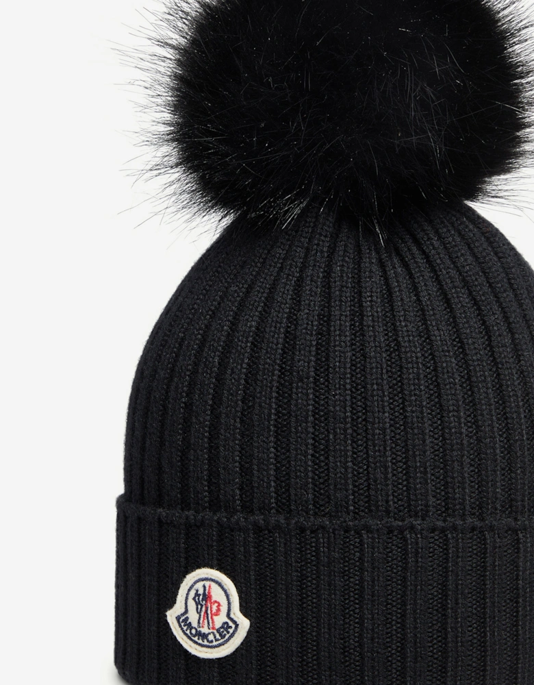 Enfant Girls Wool Pom-Pom Hat in Black