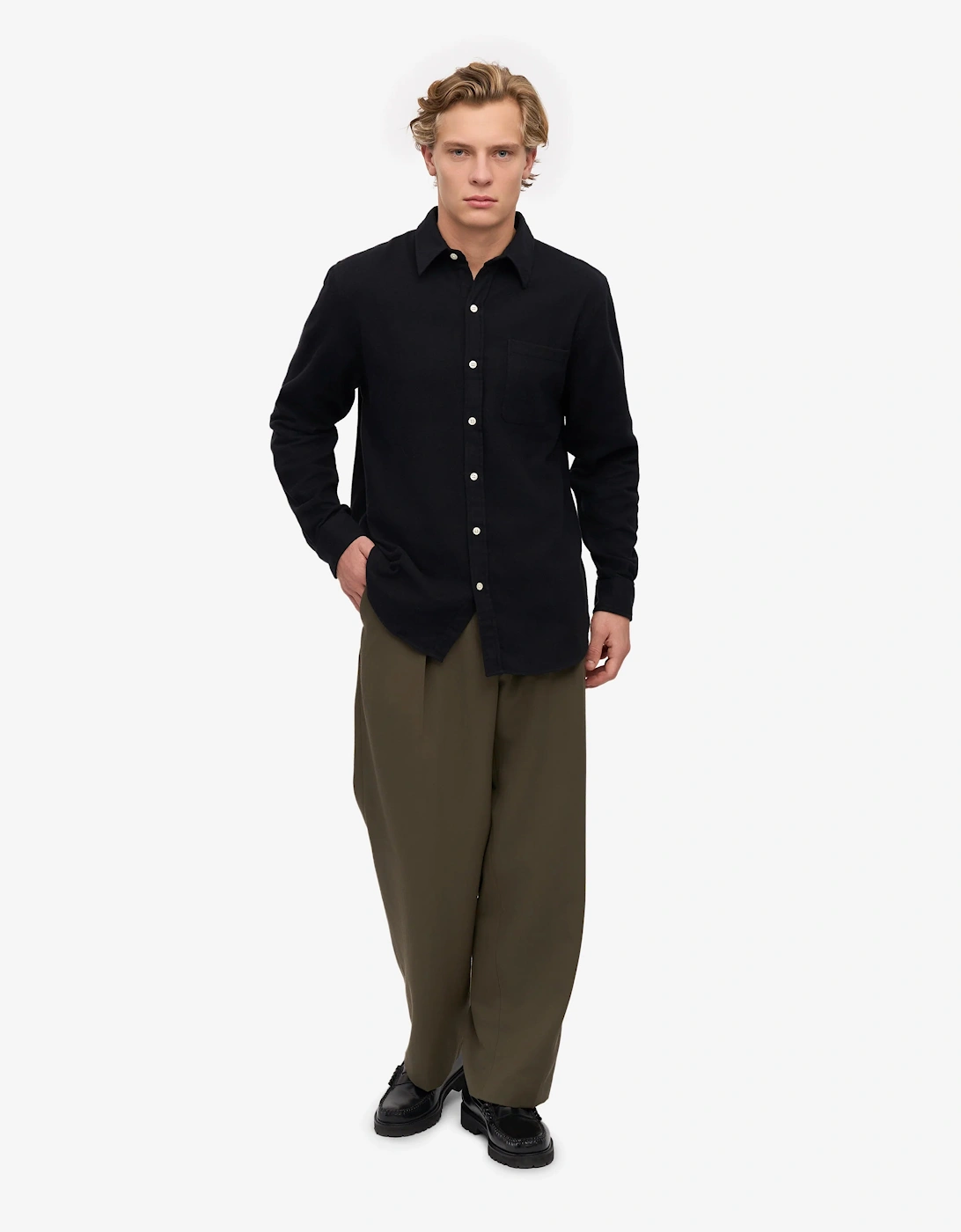 Mens Organic Flannel Shirt - Deep Black