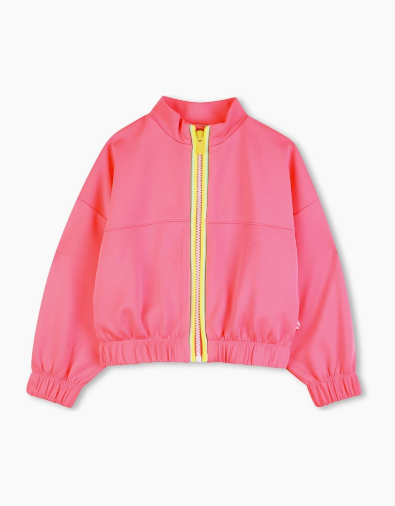 Girls Fuchsia Pink Scuba Zip Up Jacket