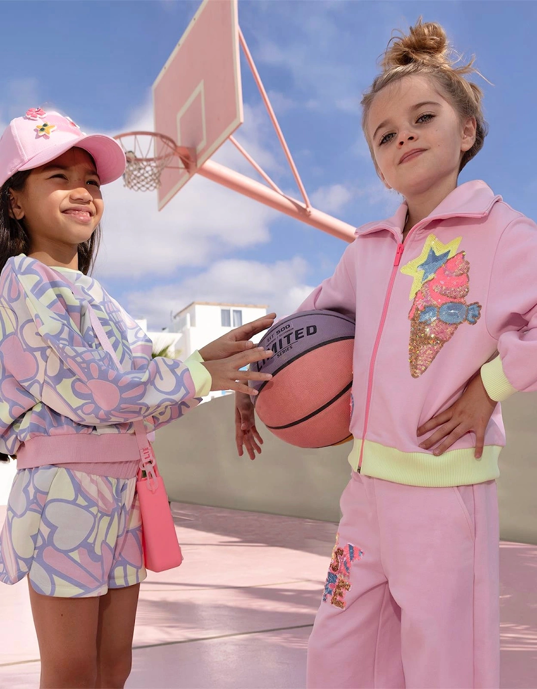 Girls Pale Pink Sequin Wide Leg Joggers