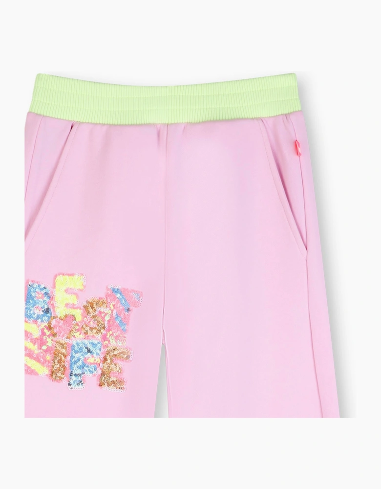 Girls Pale Pink Sequin Wide Leg Joggers