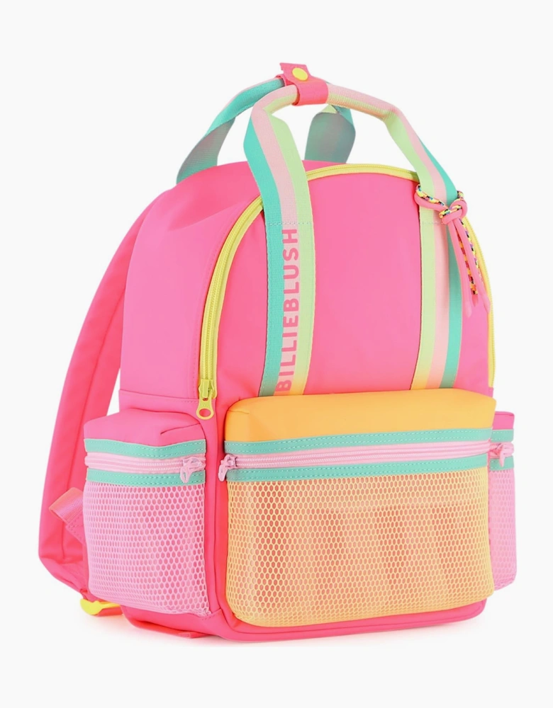 Girls Fuchsia Pink Multicoloured Logo Backpack