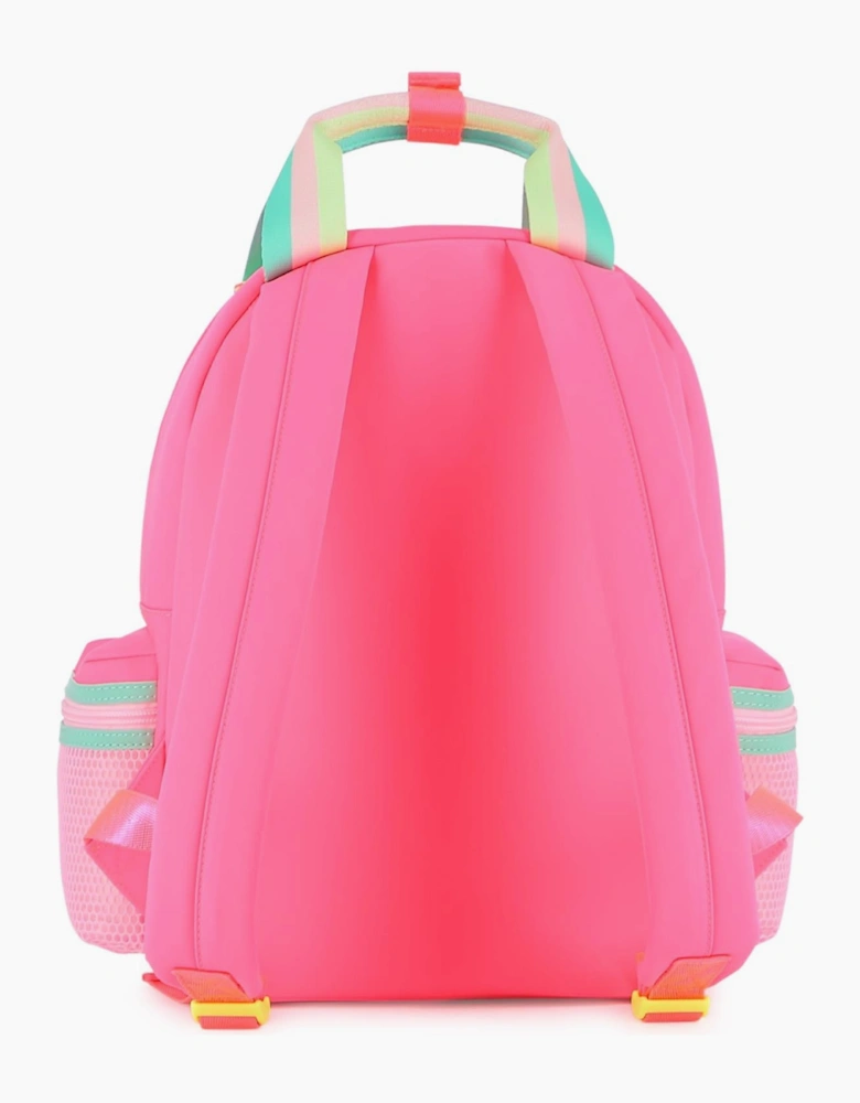 Girls Fuchsia Pink Multicoloured Logo Backpack
