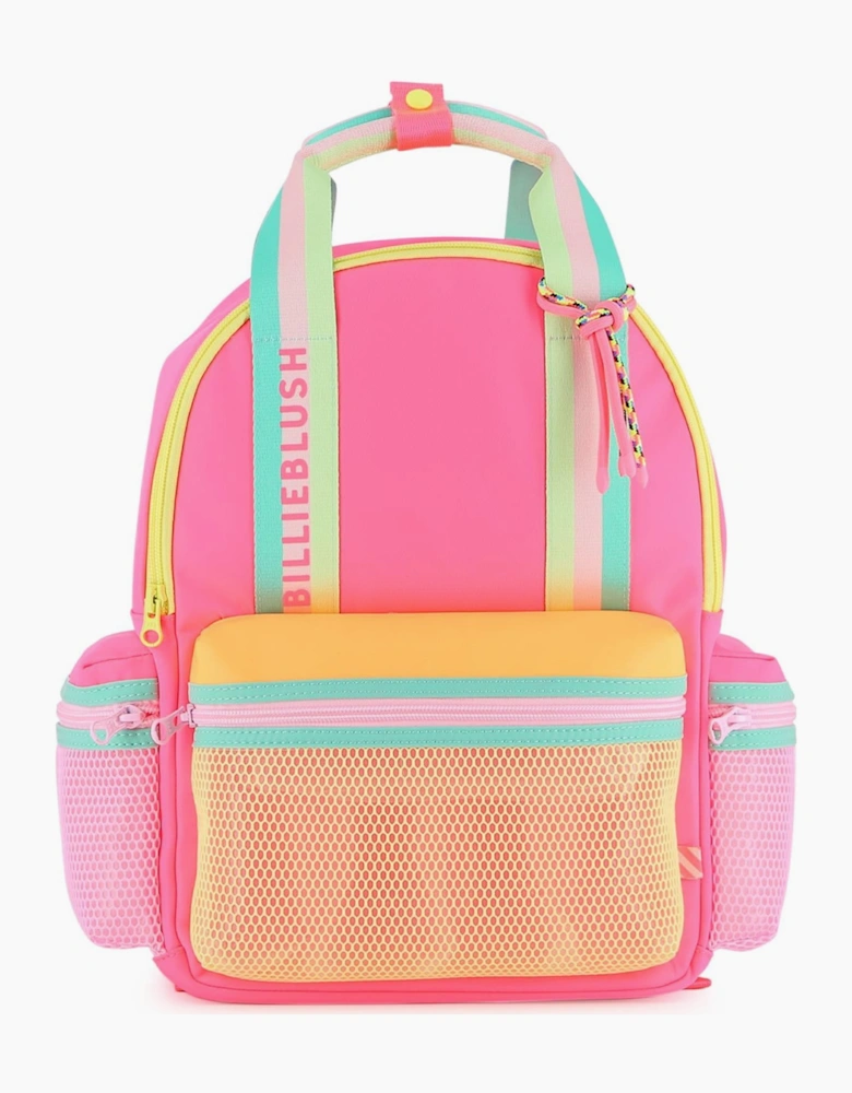 Girls Fuchsia Pink Multicoloured Logo Backpack