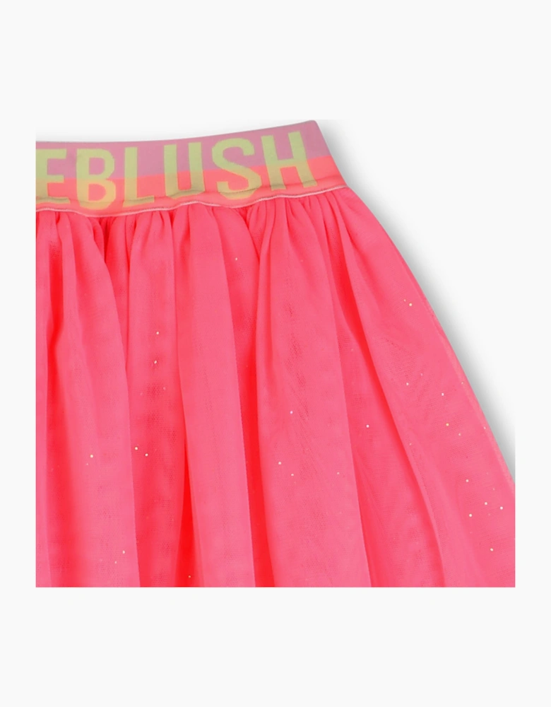 Girls Fuchsia Pink Tulle Logo Skirt