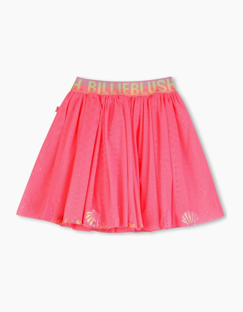 Girls Fuchsia Pink Tulle Logo Skirt