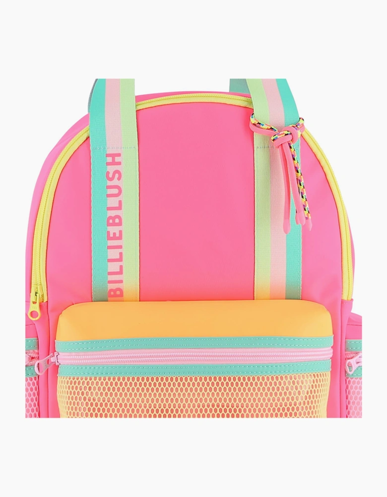 Girls Fuchsia Pink Multicoloured Logo Backpack