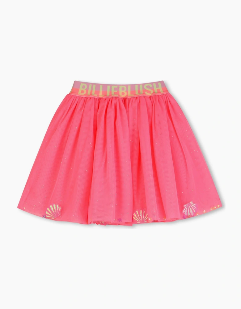 Girls Fuchsia Pink Tulle Logo Skirt