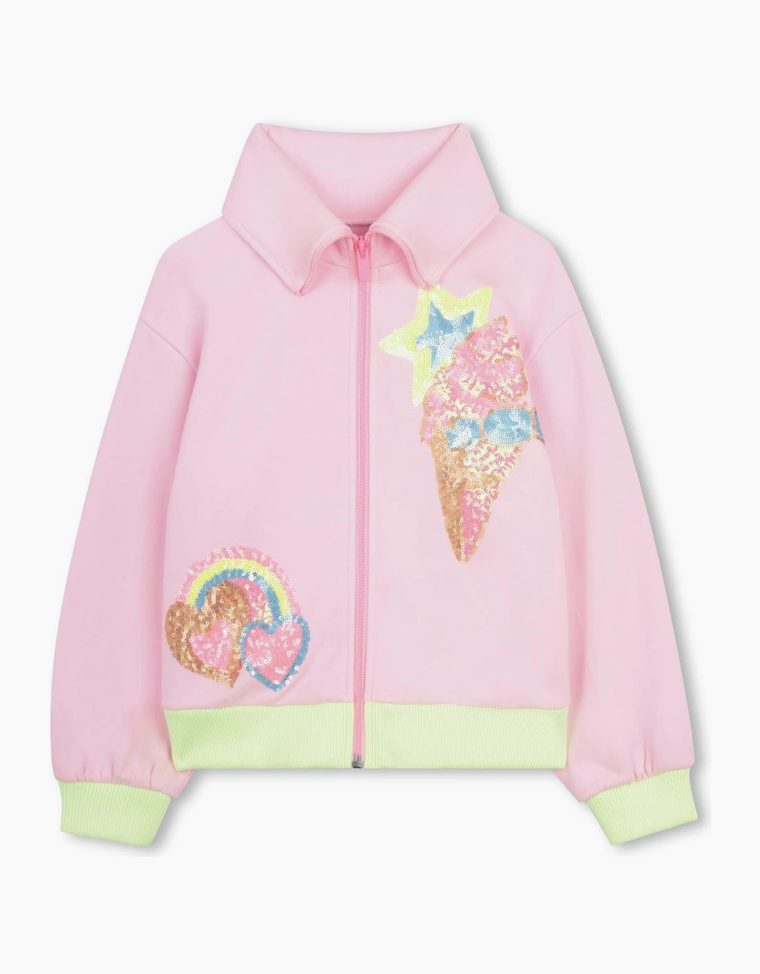 Girls Pale Pink Sequin Zip Up Sweatshirt Jacket, 6 of 5
