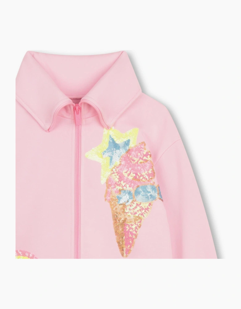 Girls Pale Pink Sequin Zip Up Sweatshirt Jacket