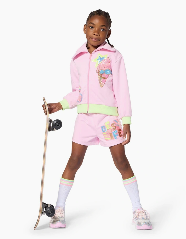 Girls Pale Pink Sequin Sweat Shorts
