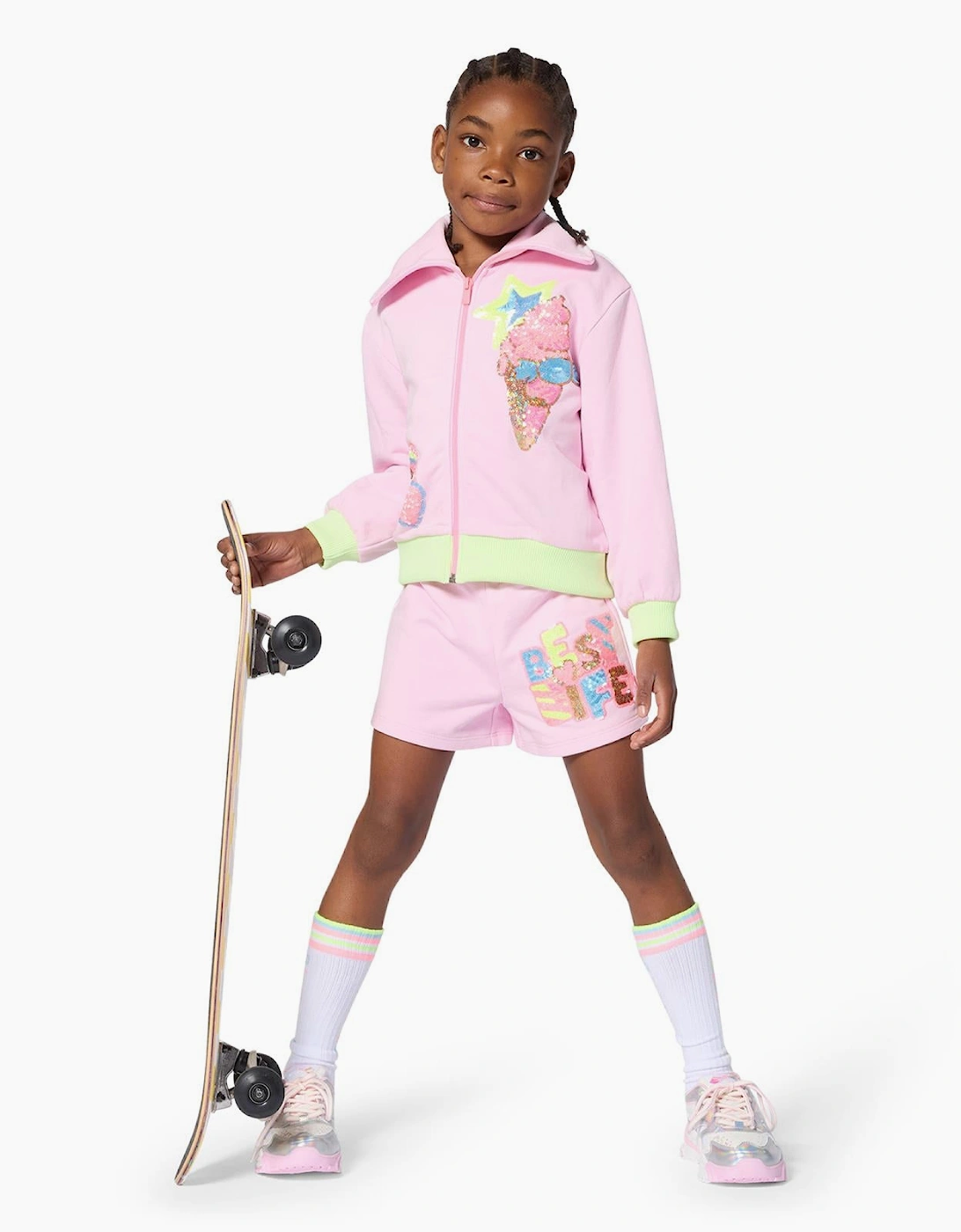 Girls Pale Pink Sequin Sweat Shorts