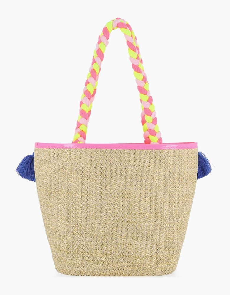 Girls Woven Multicoloured Fringe Beach Bag