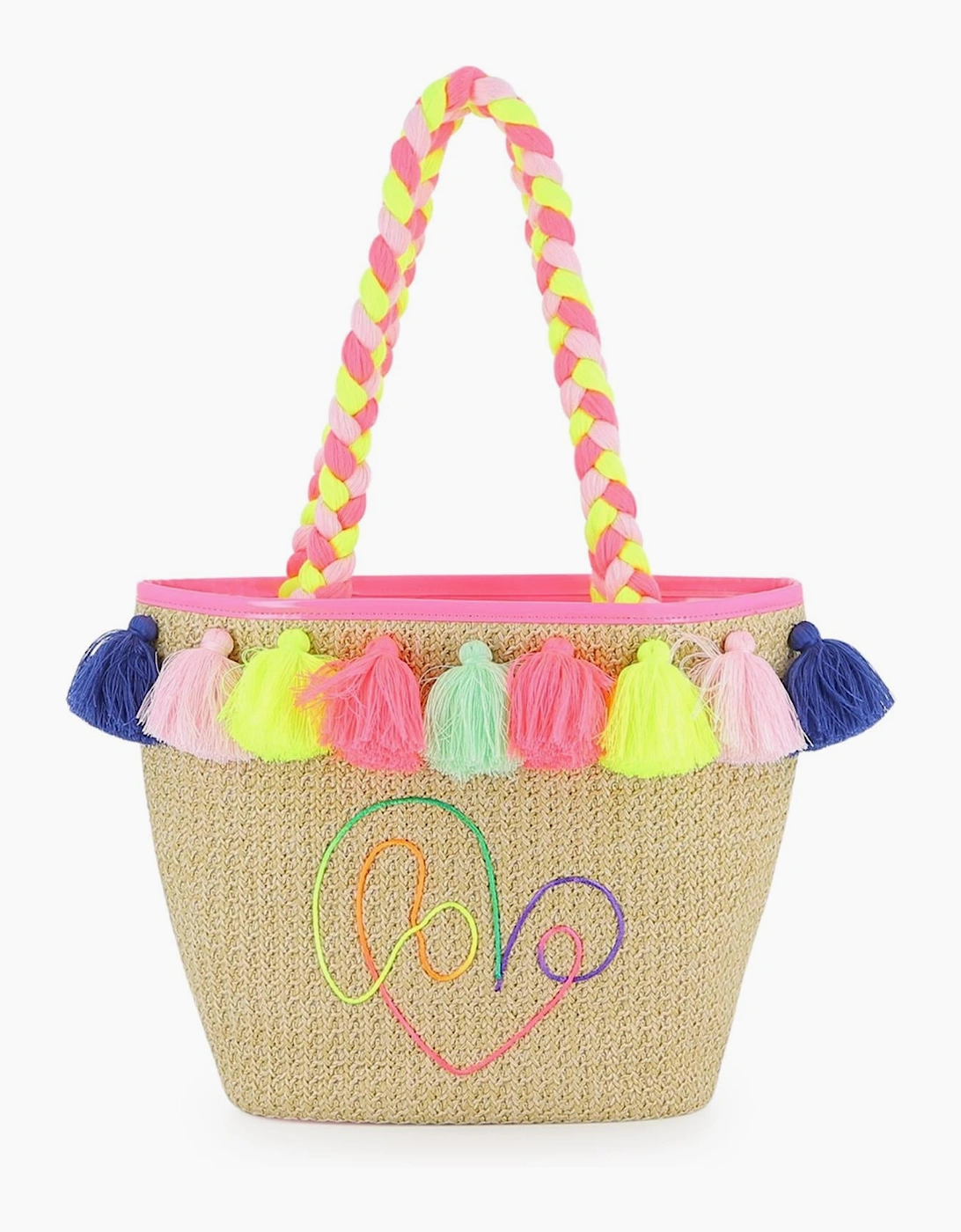 Girls Woven Multicoloured Fringe Beach Bag