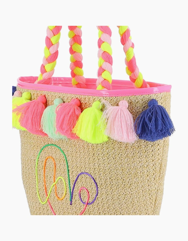 Girls Woven Multicoloured Fringe Beach Bag